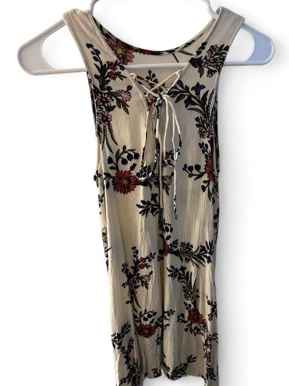 Sleeveless Cream Floral Mini Dress with Lace-Up Back - Picture 4 of 6